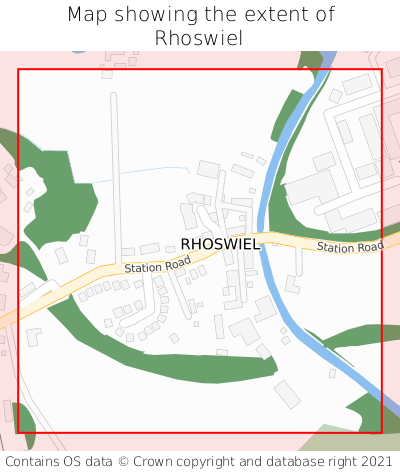 Map showing extent of Rhoswiel as bounding box