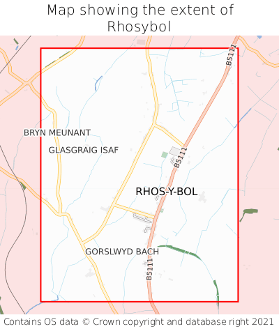Map showing extent of Rhosybol as bounding box
