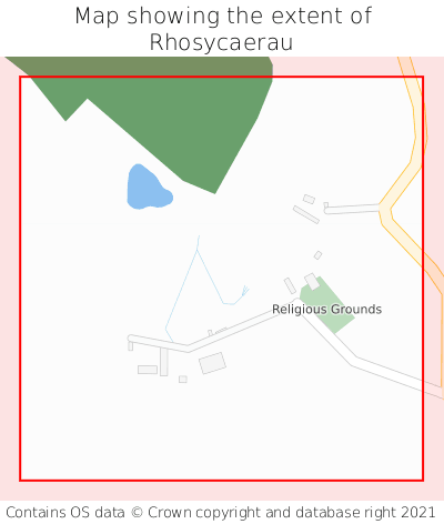 Map showing extent of Rhosycaerau as bounding box