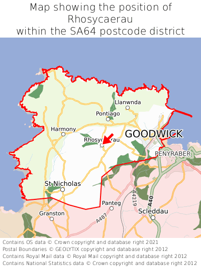 Map showing location of Rhosycaerau within SA64