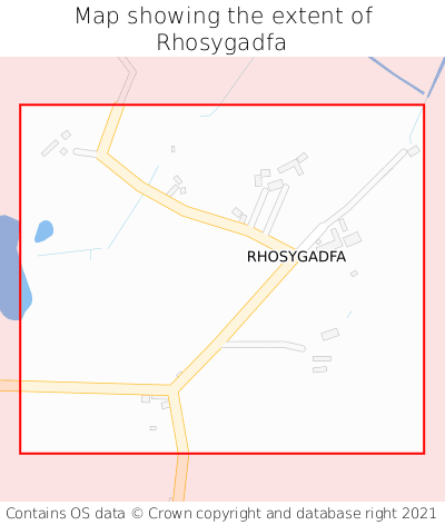 Map showing extent of Rhosygadfa as bounding box