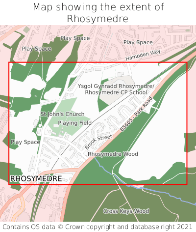 Map showing extent of Rhosymedre as bounding box