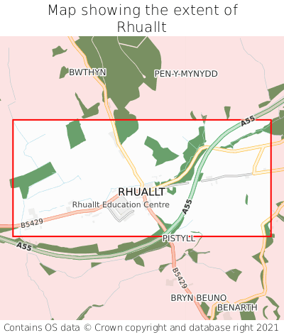 Map showing extent of Rhuallt as bounding box