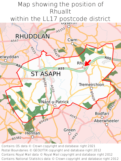 Map showing location of Rhuallt within LL17