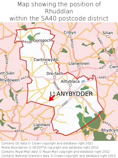 Map showing location of Rhuddlan within SA40