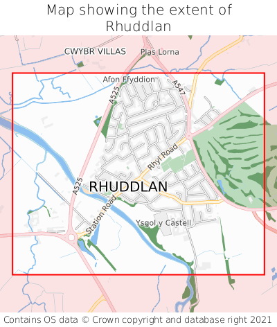 Map showing extent of Rhuddlan as bounding box