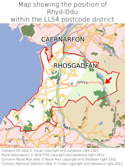 Map showing location of Rhyd-Ddu within LL54