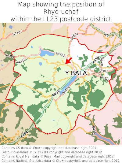Map showing location of Rhyd-uchaf within LL23