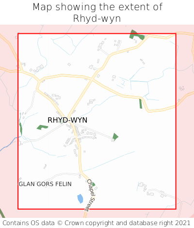 Map showing extent of Rhyd-wyn as bounding box