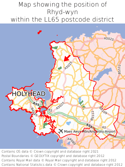 Map showing location of Rhyd-wyn within LL65