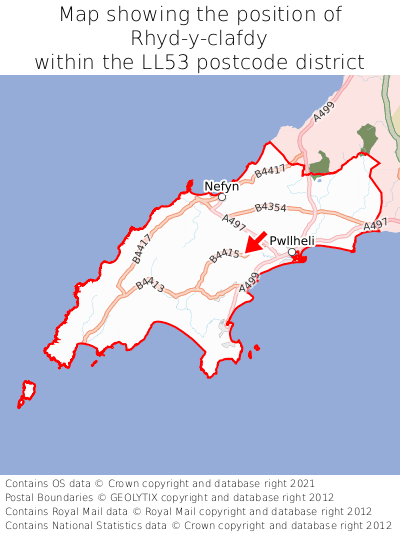 Map showing location of Rhyd-y-clafdy within LL53