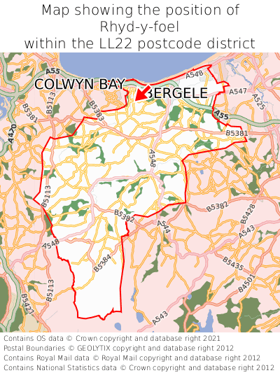 Map showing location of Rhyd-y-foel within LL22