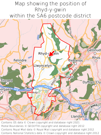 Map showing location of Rhyd-y-gwin within SA6