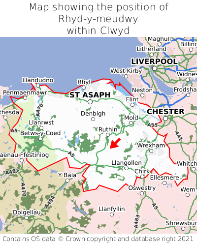 Map showing location of Rhyd-y-meudwy within Clwyd