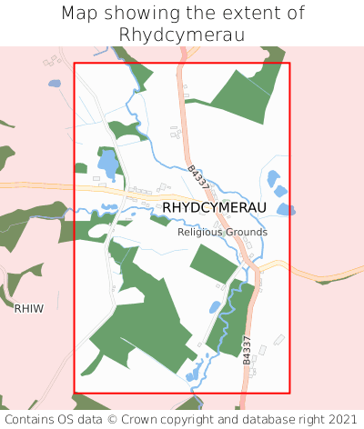 Map showing extent of Rhydcymerau as bounding box