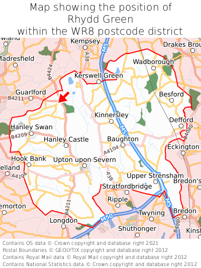 Map showing location of Rhydd Green within WR8