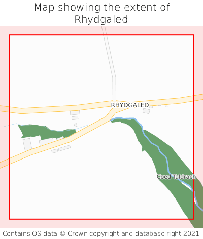 Map showing extent of Rhydgaled as bounding box