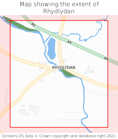 Map showing extent of Rhydlydan as bounding box