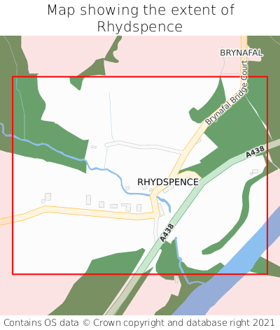 Map showing extent of Rhydspence as bounding box