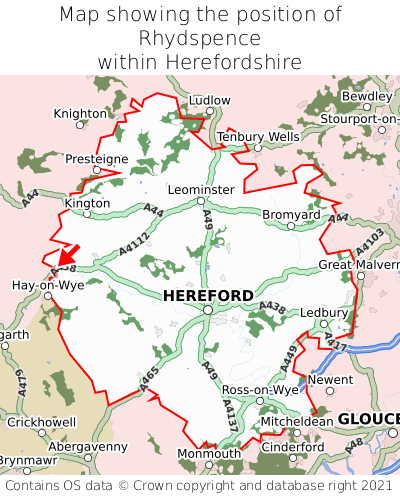 Map showing location of Rhydspence within Herefordshire