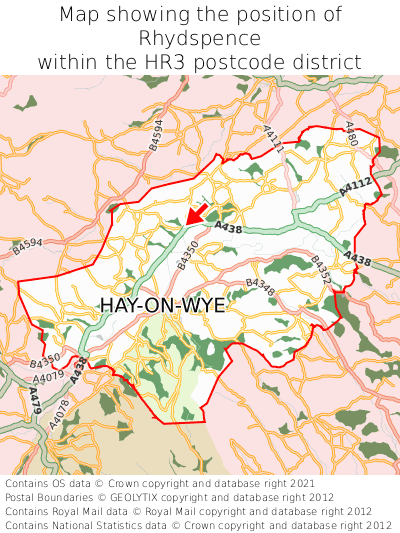 Map showing location of Rhydspence within HR3