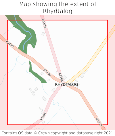 Map showing extent of Rhydtalog as bounding box