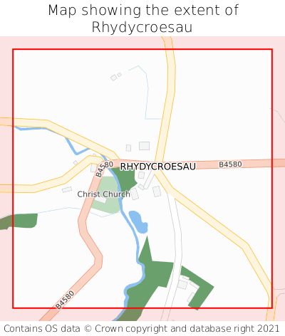 Map showing extent of Rhydycroesau as bounding box