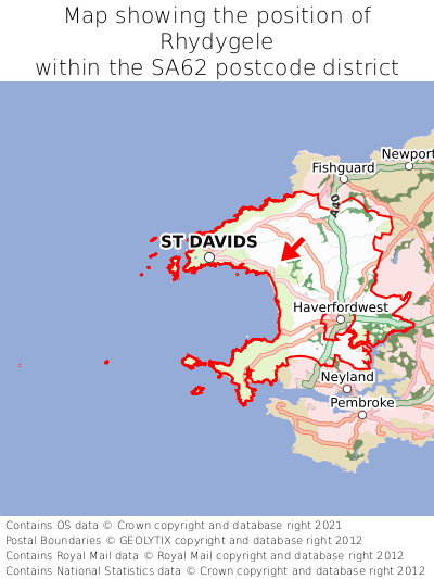 Map showing location of Rhydygele within SA62