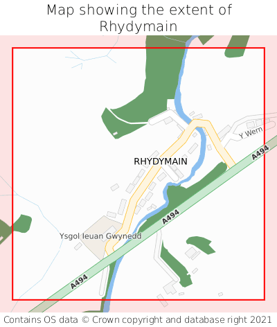 Map showing extent of Rhydymain as bounding box