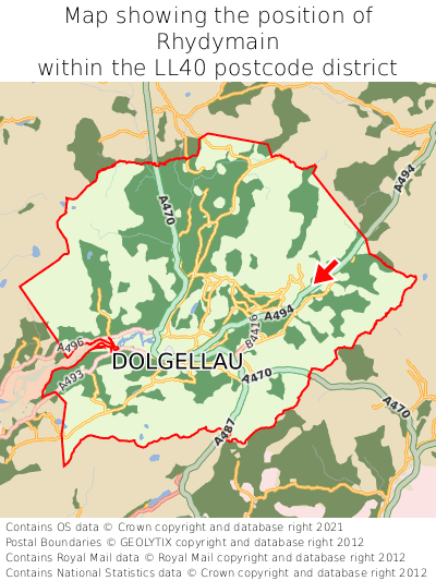 Map showing location of Rhydymain within LL40