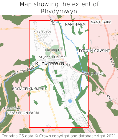 Map showing extent of Rhydymwyn as bounding box