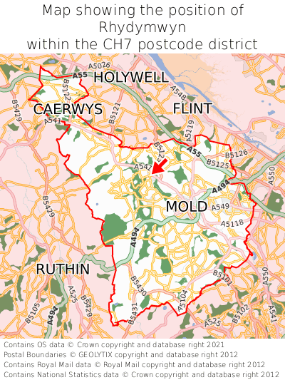 Map showing location of Rhydymwyn within CH7