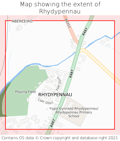Map showing extent of Rhydypennau as bounding box