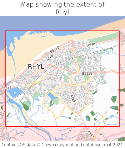 Map showing extent of Rhyl as bounding box