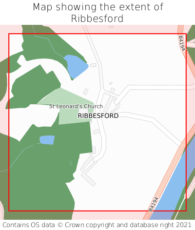 Map showing extent of Ribbesford as bounding box
