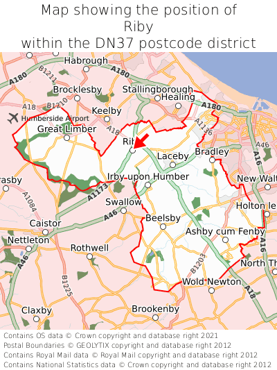 Map showing location of Riby within DN37