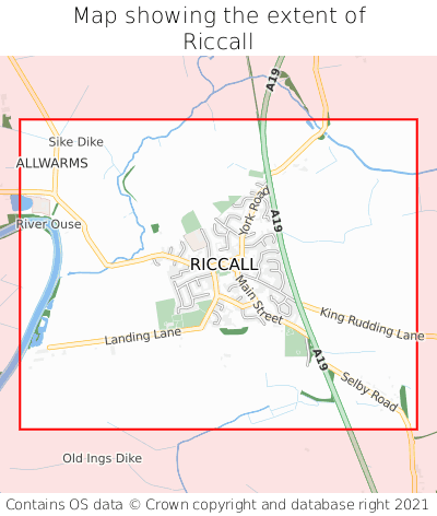 Map showing extent of Riccall as bounding box
