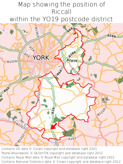 Map showing location of Riccall within YO19