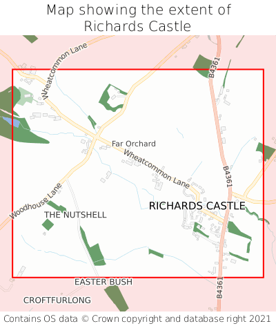 Map showing extent of Richards Castle as bounding box