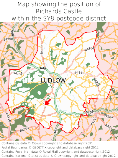 Map showing location of Richards Castle within SY8