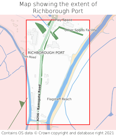 Map showing extent of Richborough Port as bounding box