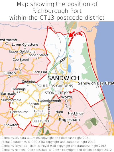 Map showing location of Richborough Port within CT13