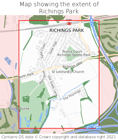 Map showing extent of Richings Park as bounding box