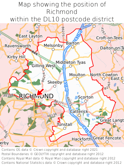 Map showing location of Richmond within DL10