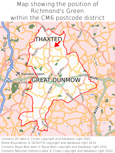 Map showing location of Richmond's Green within CM6