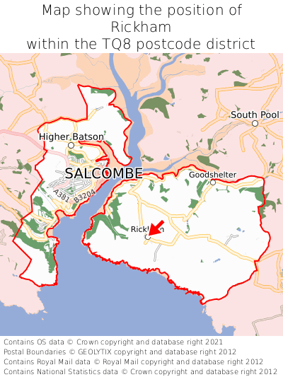 Map showing location of Rickham within TQ8