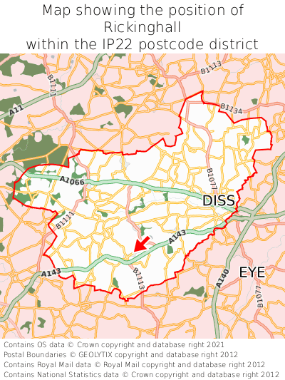 Map showing location of Rickinghall within IP22