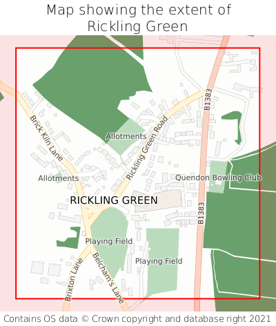 Map showing extent of Rickling Green as bounding box