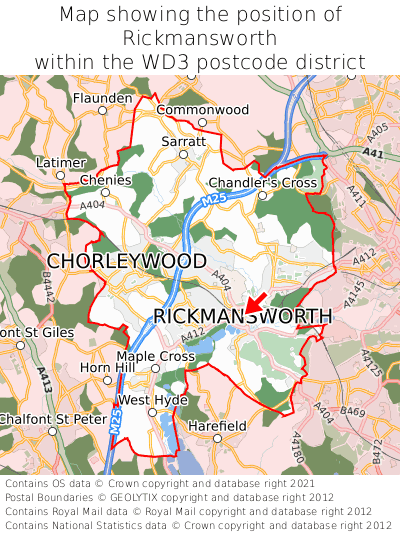 Map showing location of Rickmansworth within WD3