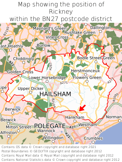 Map showing location of Rickney within BN27